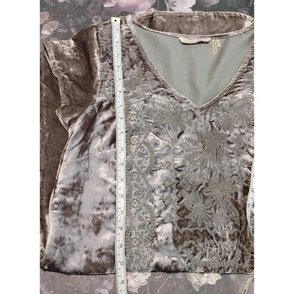 Soft Surroundings Floral Embroidered Velvet V-Neck Shift Dress Gray Womens PXS - Picture 8 of 9